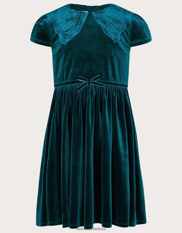 Monsoon aksominė suknelė su drugeliu apykakle mergina žalias apranga DPXBJ1653