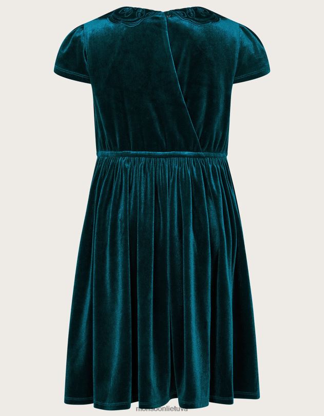 Monsoon aksominė suknelė su drugeliu apykakle mergina žalias apranga DPXBJ1653