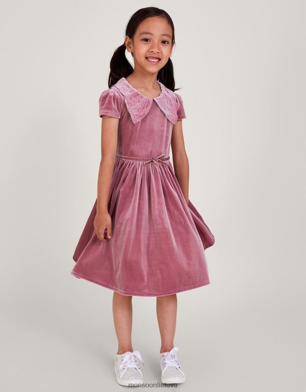 Monsoon aksominė suknelė su drugeliu apykakle mergina rožinė (tamsiai rožinė) apranga DPXBJ1680