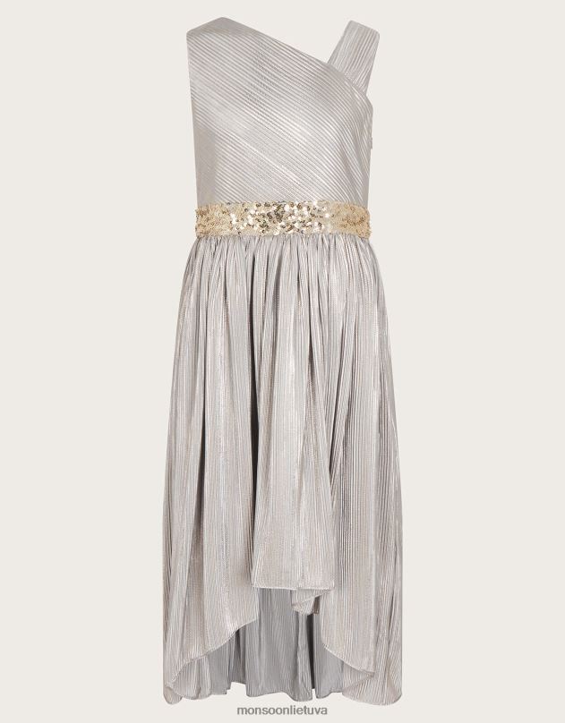 Monsoon asimetrinė folija išleistuvių suknelė mergina pilka apranga DPXBJ1659