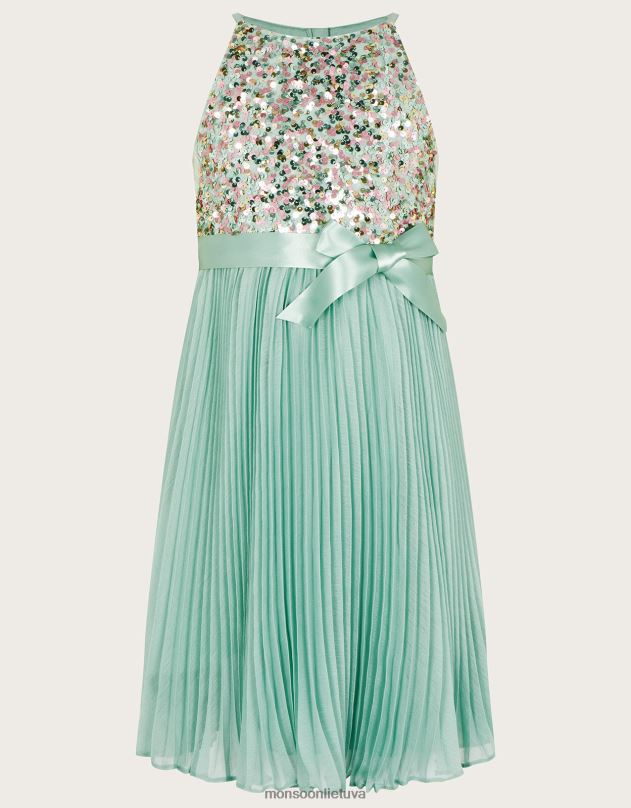 Monsoon diskoteka blizgučiais tiesa klostuota suknelė mergina žalia (mėtų) apranga DPXBJ1802