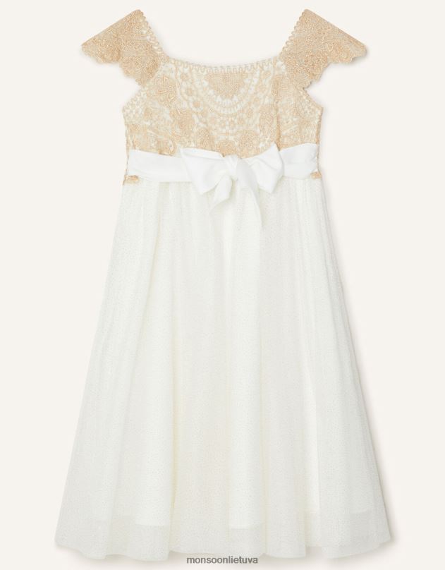 Monsoon estella siuvinėta suknelė mergina auksas apranga DPXBJ1961