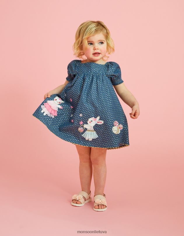 Monsoon kūdikių folijos dėmių chambray suknelė mergina mėlyna apranga DPXBJ2142