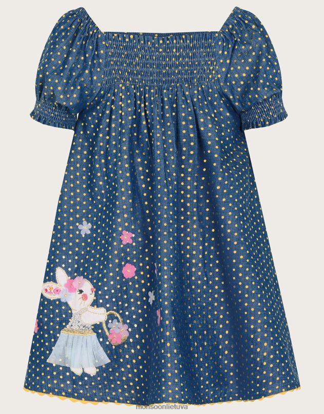 Monsoon kūdikių folijos dėmių chambray suknelė mergina mėlyna apranga DPXBJ2142