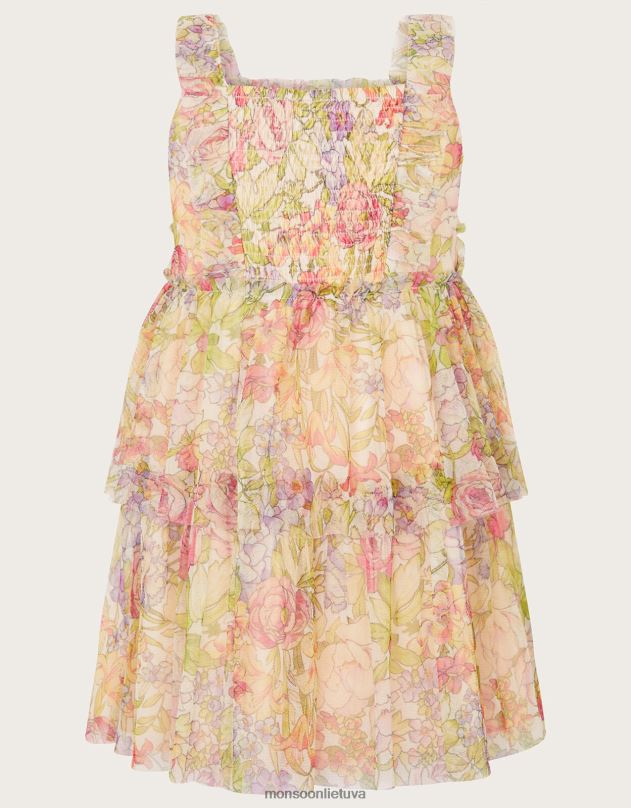 Monsoon kūdikių gėlių rašto tiulio suknelė mergina dramblio kaulo apranga DPXBJ2052