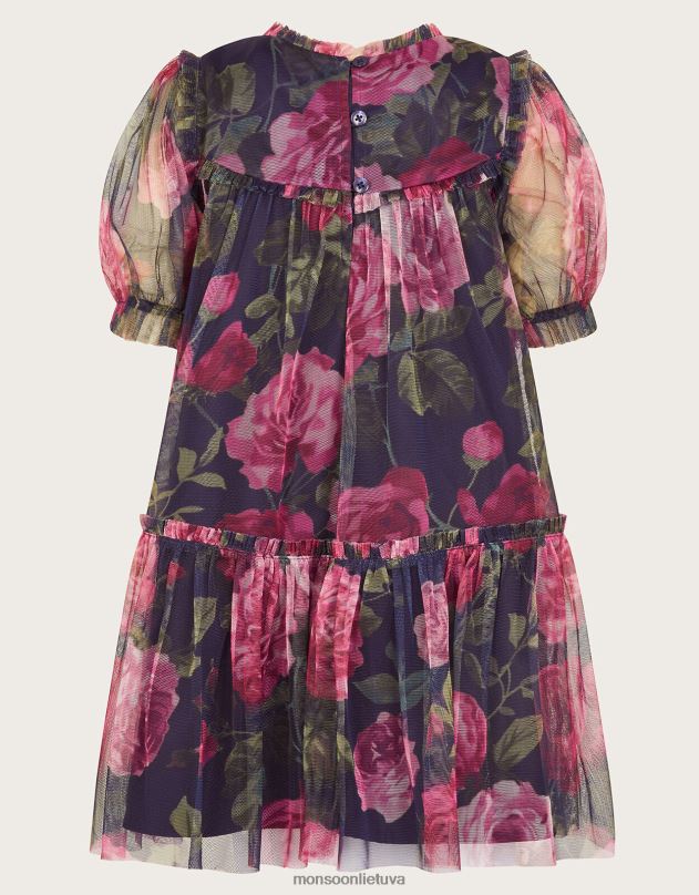 Monsoon kūdikio kokoso rožės rašto tinklinė suknelė mergina mėlyna (navy) apranga DPXBJ2079
