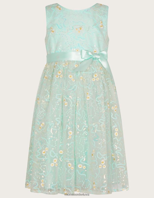 Monsoon margaspalviais blizgučiais išsiuvinėta suknelė mergina žalia (mėtų) apranga DPXBJ1808