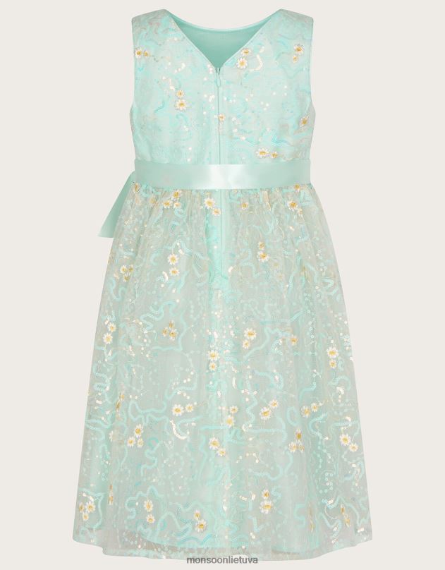 Monsoon margaspalviais blizgučiais išsiuvinėta suknelė mergina žalia (mėtų) apranga DPXBJ1808