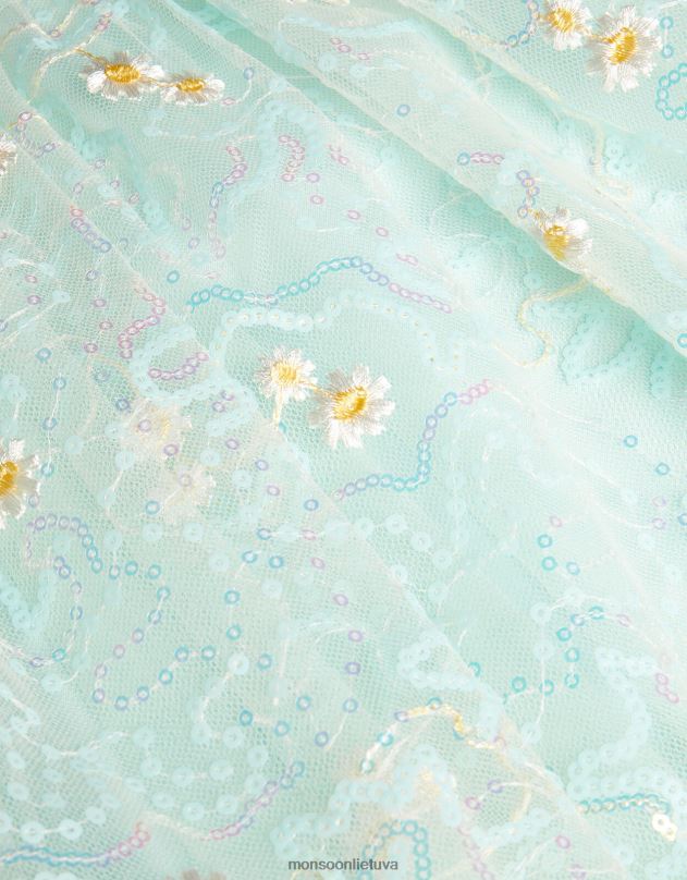 Monsoon margaspalviais blizgučiais išsiuvinėta suknelė mergina žalia (mėtų) apranga DPXBJ1808