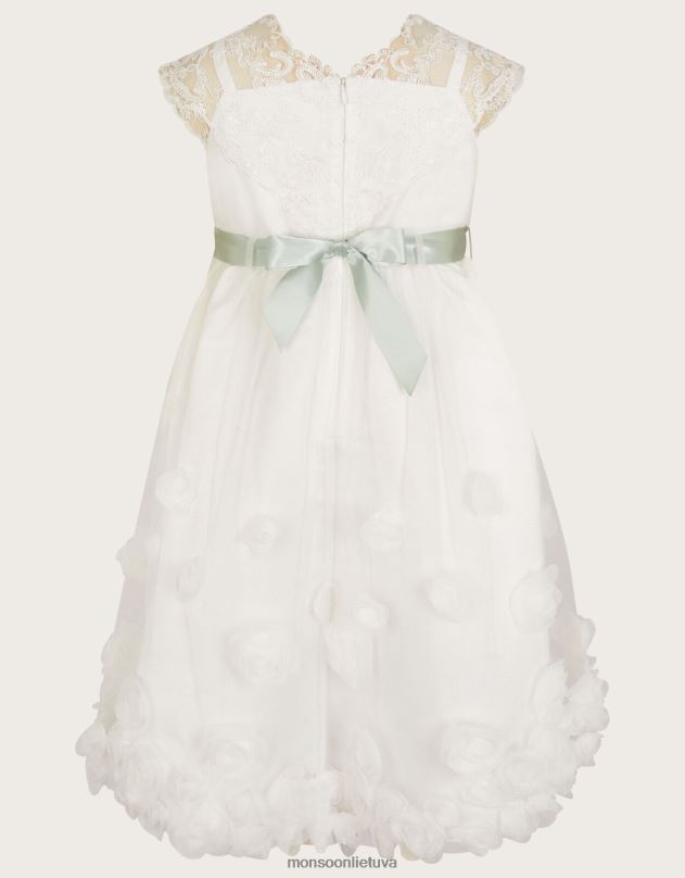 Monsoon margot nėrinių 3d rožių suknelė mergina dramblio kaulo apranga DPXBJ2023