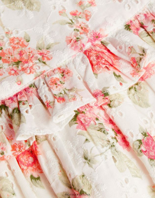 Monsoon naujagimio rožių gėlėmis puoštos broderie suknelės ir kelnaičių komplektas vaikai apelsinas (koralas) apranga DPXBJ2171