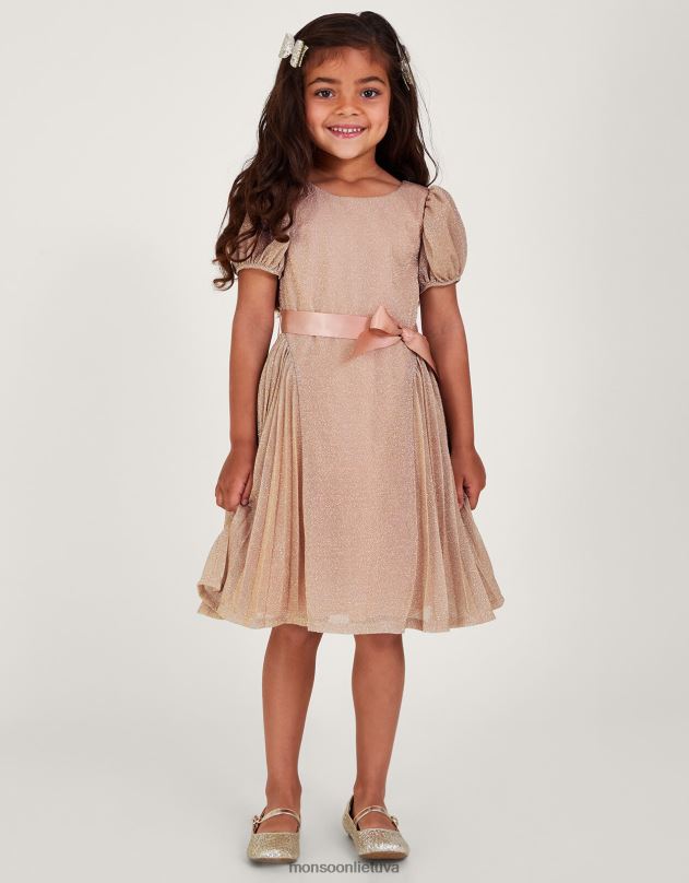 Monsoon paauksuota rožine klostuota vakarinė suknelė mergina rožinis apranga DPXBJ1769