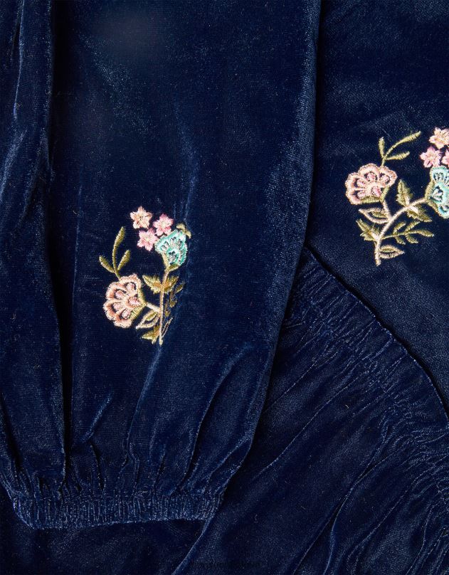 Monsoon siuvinėta aksominė suknelė mergina mėlyna (navy) apranga DPXBJ1693