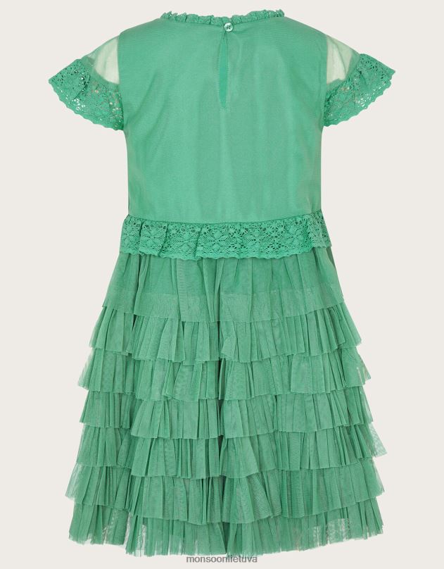 Monsoon siuvinėta nerta daugiasluoksnė suknelė mergina žalias apranga DPXBJ1682
