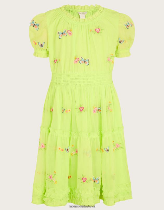 Monsoon siuvinėta pūstomis rankovėmis drugelio suknelė mergina žalias (laimas) apranga DPXBJ1865