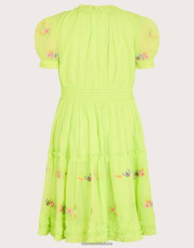 Monsoon siuvinėta pūstomis rankovėmis drugelio suknelė mergina žalias (laimas) apranga DPXBJ1865