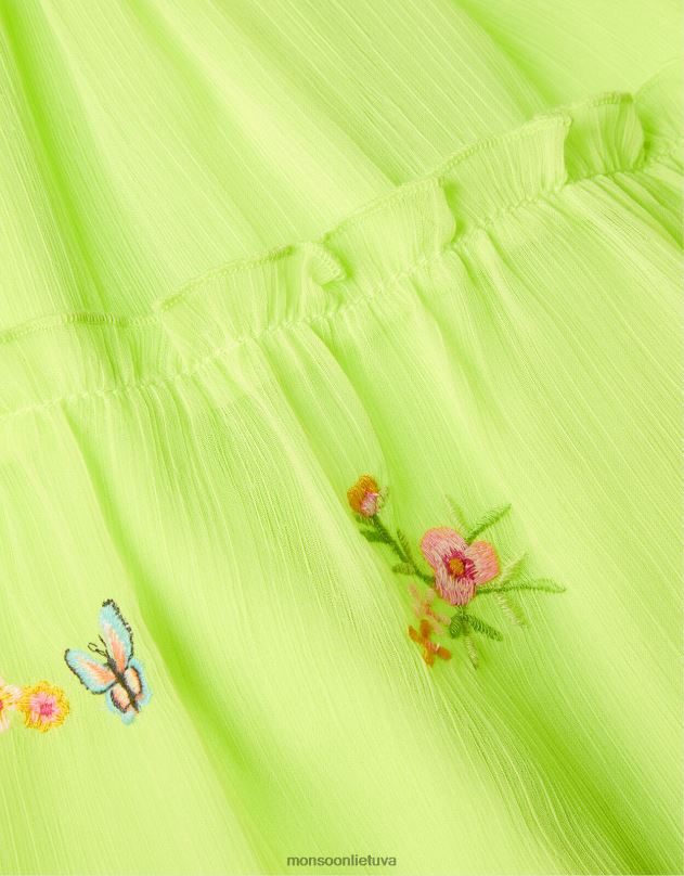 Monsoon siuvinėta pūstomis rankovėmis drugelio suknelė mergina žalias (laimas) apranga DPXBJ1865