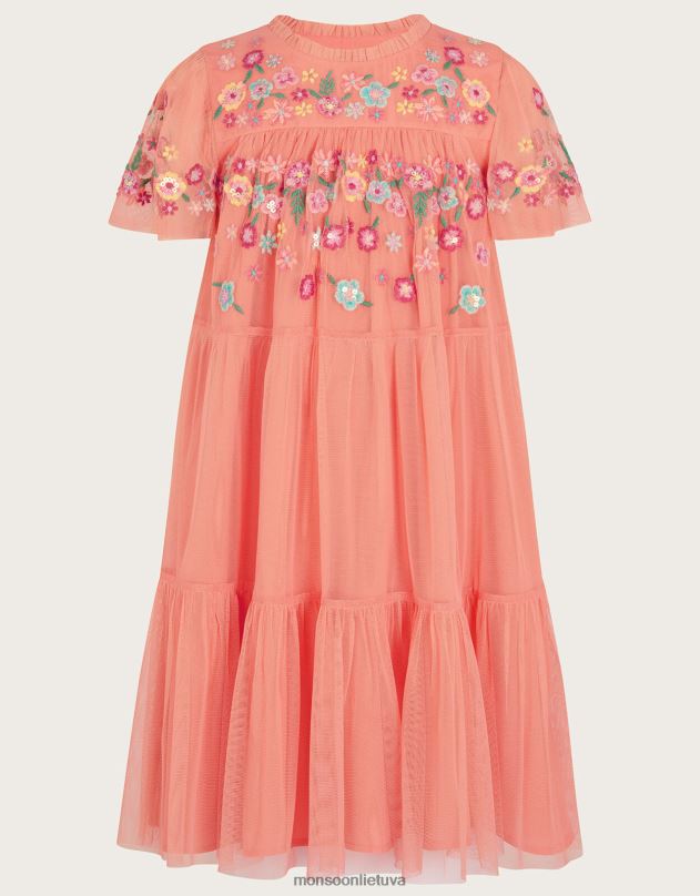 Monsoon siuvinėta tiulio suknele mergina apelsinas (koralas) apranga DPXBJ1601