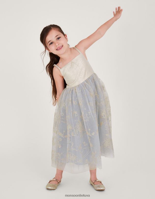 Monsoon stebuklų šalis, pasaka išsiuvinėta žakardo suknelė mergina pilka apranga DPXBJ1834