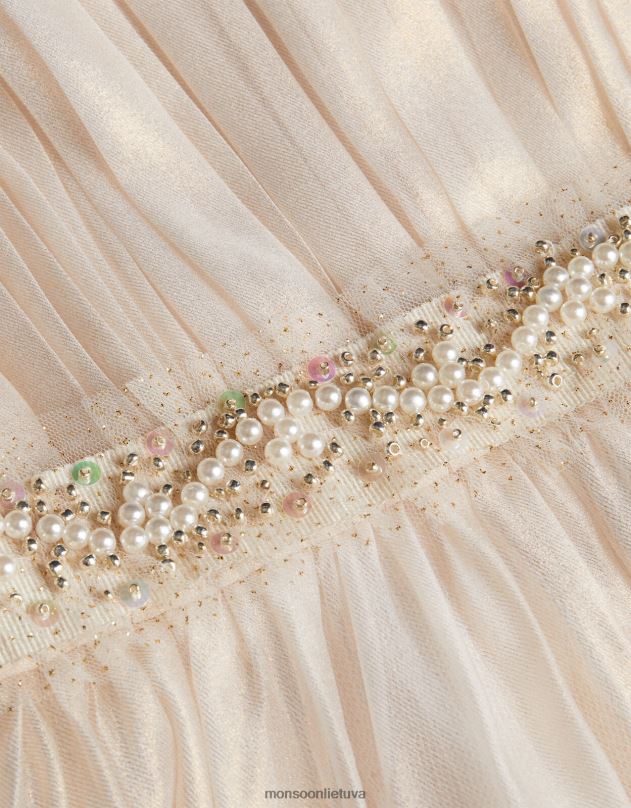Monsoon stebuklų žemė, blizganti organza karoliukais papuošta suknelė mergina natūralus (šampanas) apranga DPXBJ1861