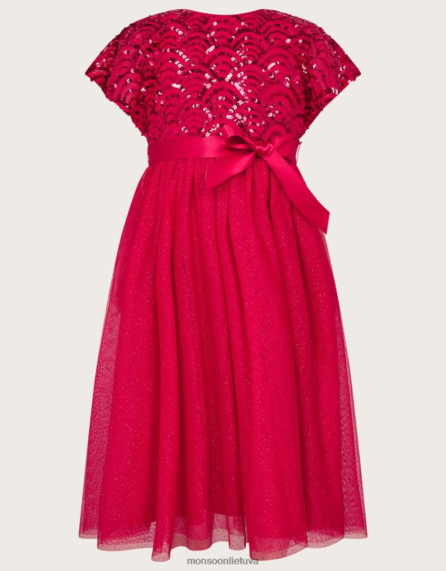 Monsoon tiesos pelerinos rankovės art deco blizgučiu suknelė vaikai raudona apranga DPXBJ2773