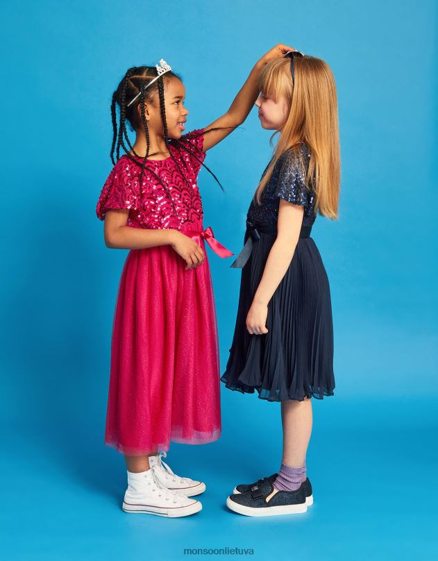 Monsoon tiesos pelerinos rankovės art deco blizgučiu suknelė vaikai raudona apranga DPXBJ2773