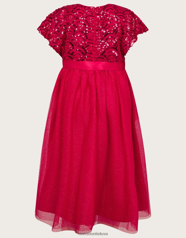 Monsoon tiesos pelerinos rankovės art deco blizgučiu suknelė vaikai raudona apranga DPXBJ2773