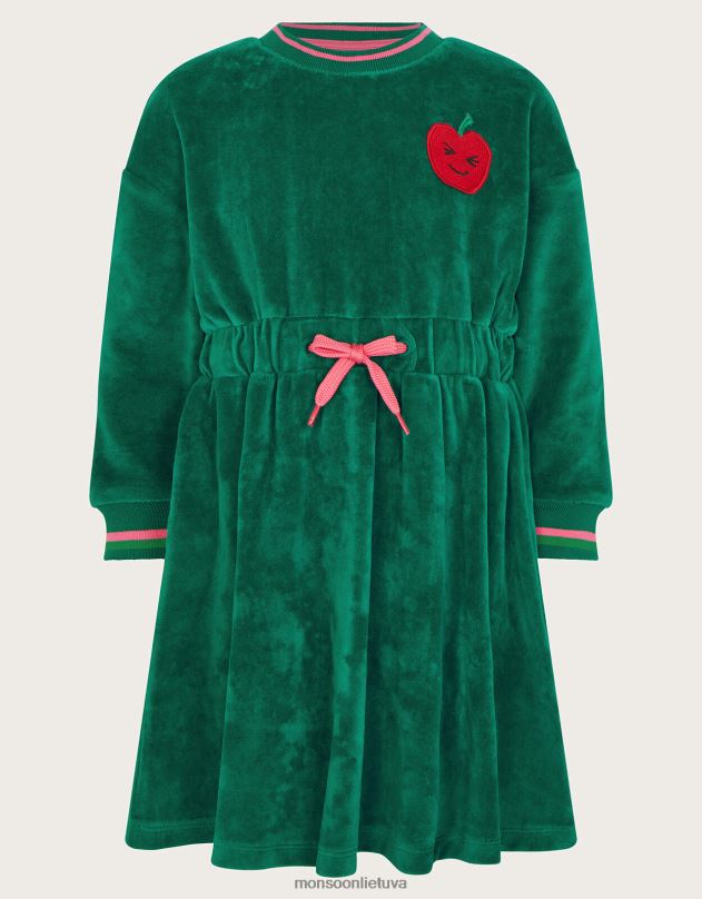 Monsoon veliūrinė suknelė su juosmeniu mergina žalias apranga DPXBJ1646