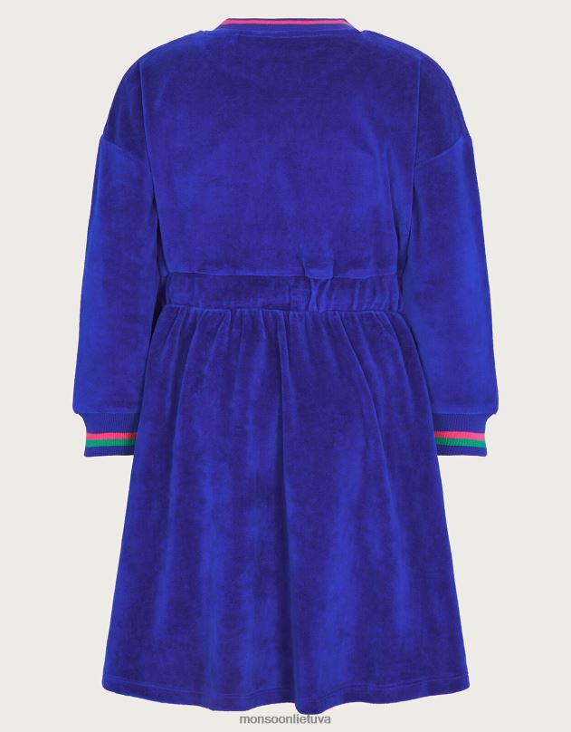 Monsoon veliūrinė suknelė su juosmeniu mergina mėlyna apranga DPXBJ1588