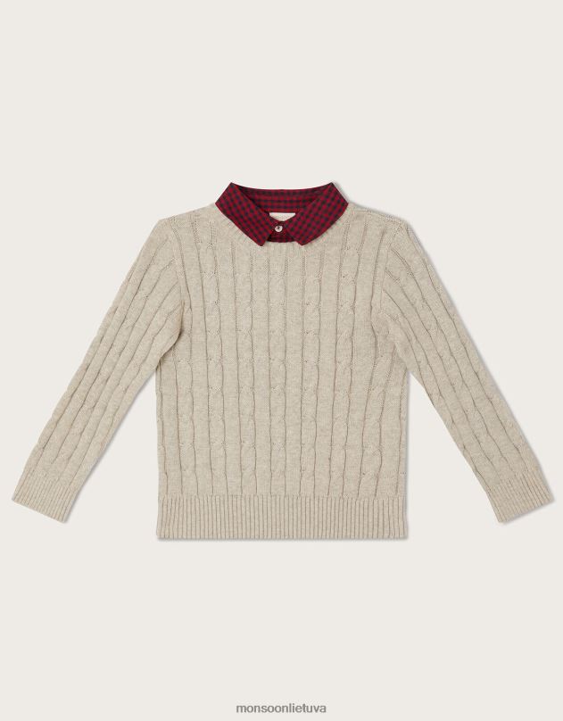 Monsoon 2 viename kabelis megztinis ir gingham marškinėliai berniukas pilka apranga DPXBJ2238