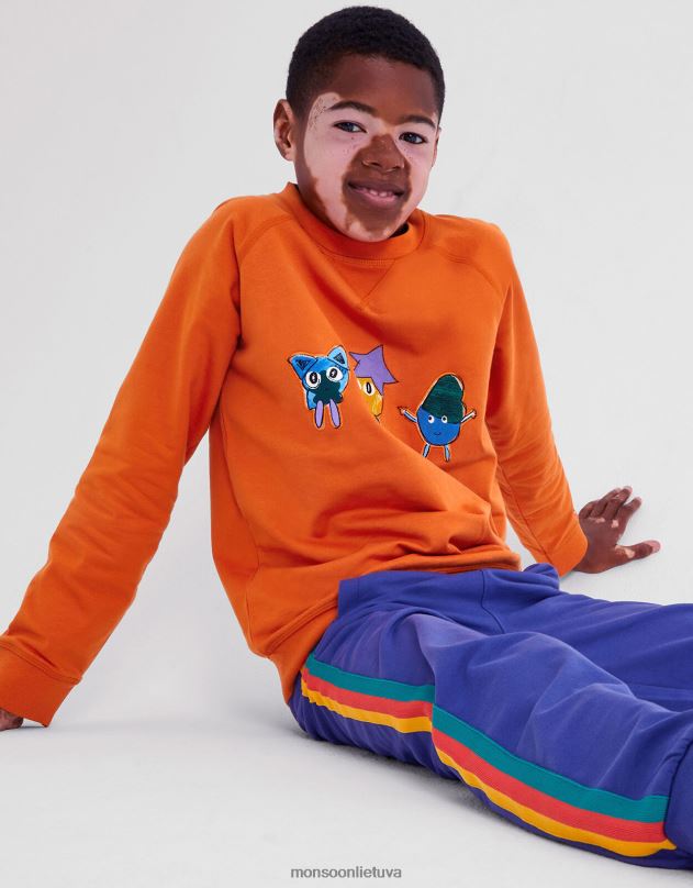 Monsoon Monster Crew džemperis su kaklu berniukas oranžinė apranga DPXBJ2189