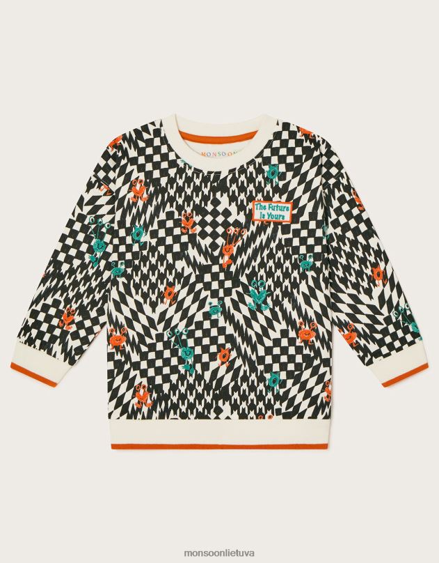 Monsoon čiuožėjų megztinis su monstrų raštu berniukas dramblio kaulo apranga DPXBJ2201