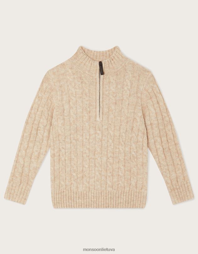 Monsoon kabeliu megztas pusnis megztinis su užtrauktuku berniukas natūralus (akmuo) apranga DPXBJ2246