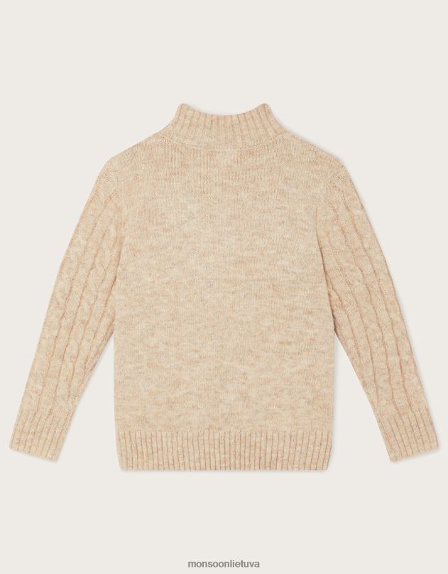 Monsoon kabeliu megztas pusnis megztinis su užtrauktuku berniukas natūralus (akmuo) apranga DPXBJ2246