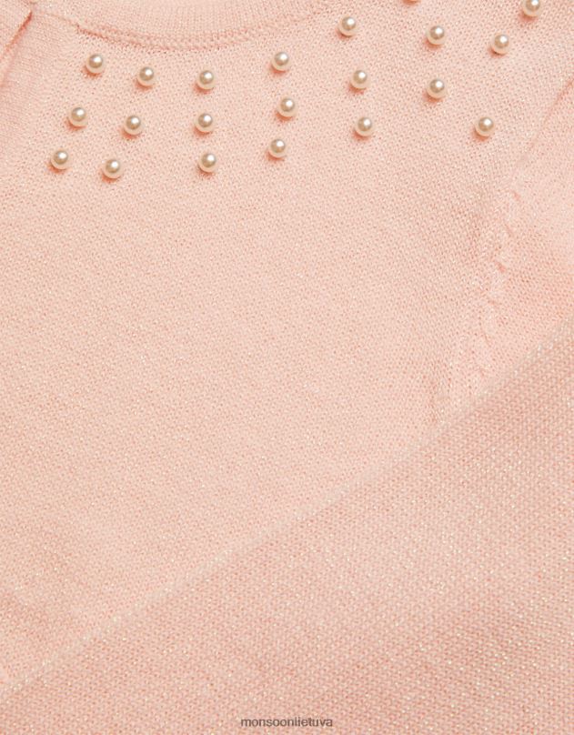 Monsoon perlų apdailos megztinis mergina rožinis apranga DPXBJ1860