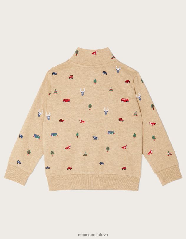 Monsoon siuvinėta megztinė su užtrauktuku apykakle berniukas natūralus (akmuo) apranga DPXBJ2245