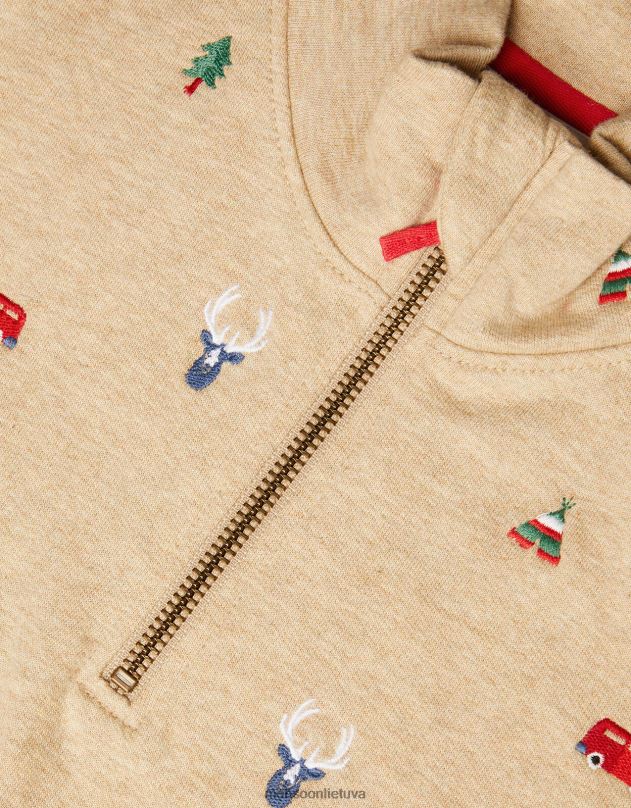 Monsoon siuvinėta megztinė su užtrauktuku apykakle berniukas natūralus (akmuo) apranga DPXBJ2245