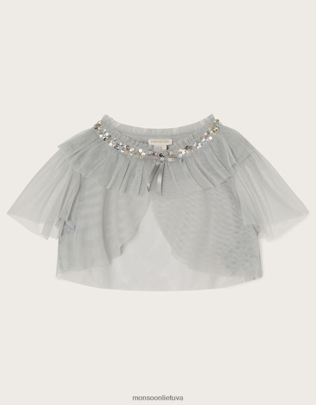 Monsoon stebuklo žemė trumpa tiulio pelerinos striukė mergina pilka apranga DPXBJ1878
