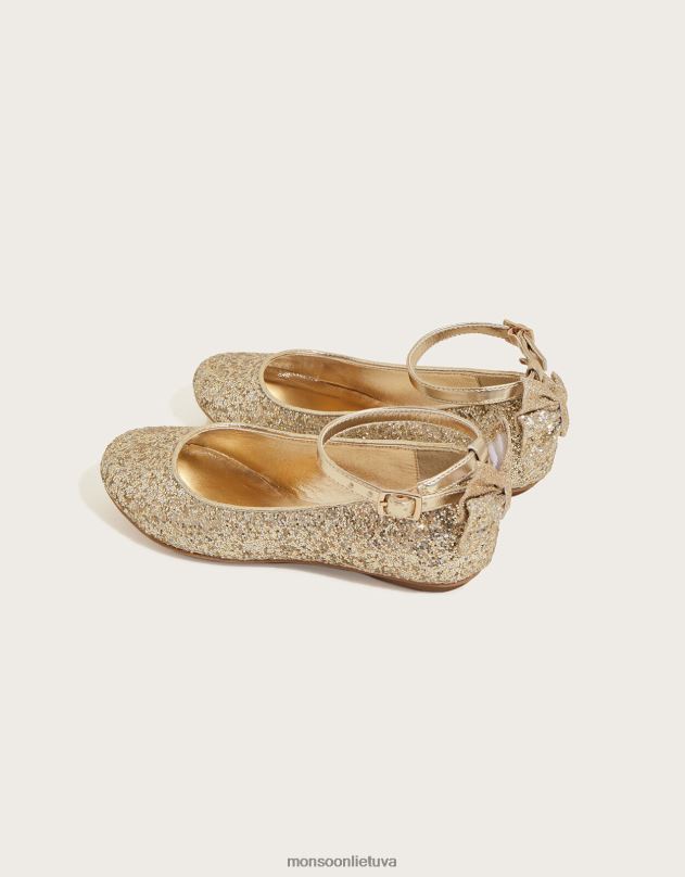 Monsoon Blizgantys lankai balerinos buteliai mergina auksas avalynė DPXBJ2386