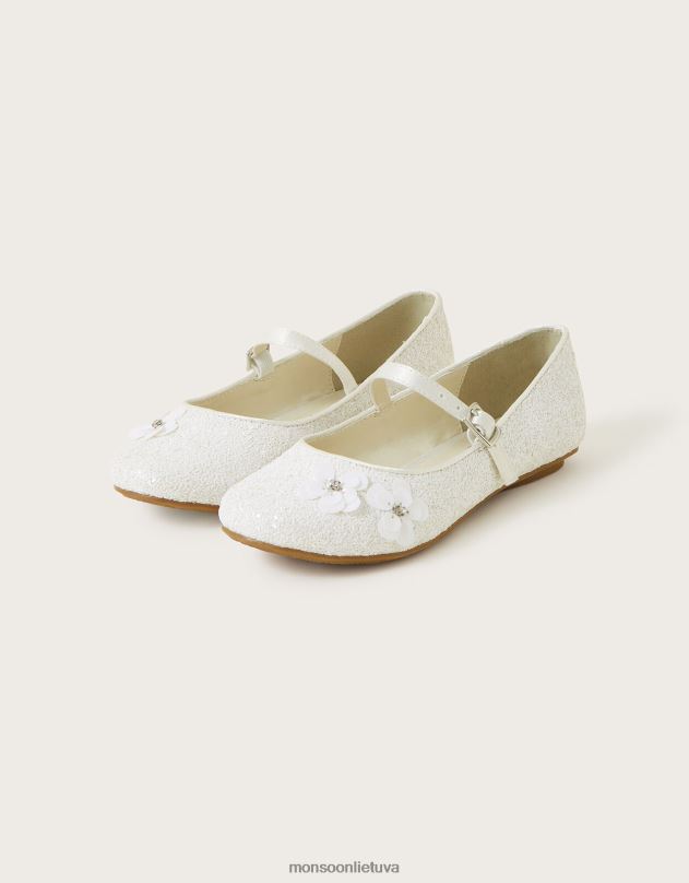 Monsoon blizgučiai gėlių blizgučiai balerina butai mergina dramblio kaulo avalynė DPXBJ2298
