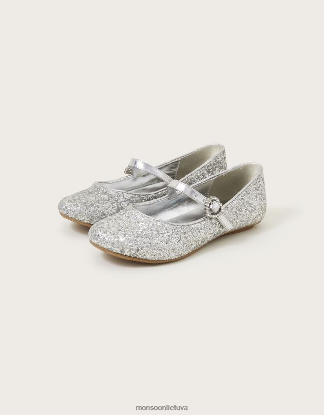 Monsoon kibirkščiuojančių dulkių balerinų butai mergina sidabras avalynė DPXBJ1810