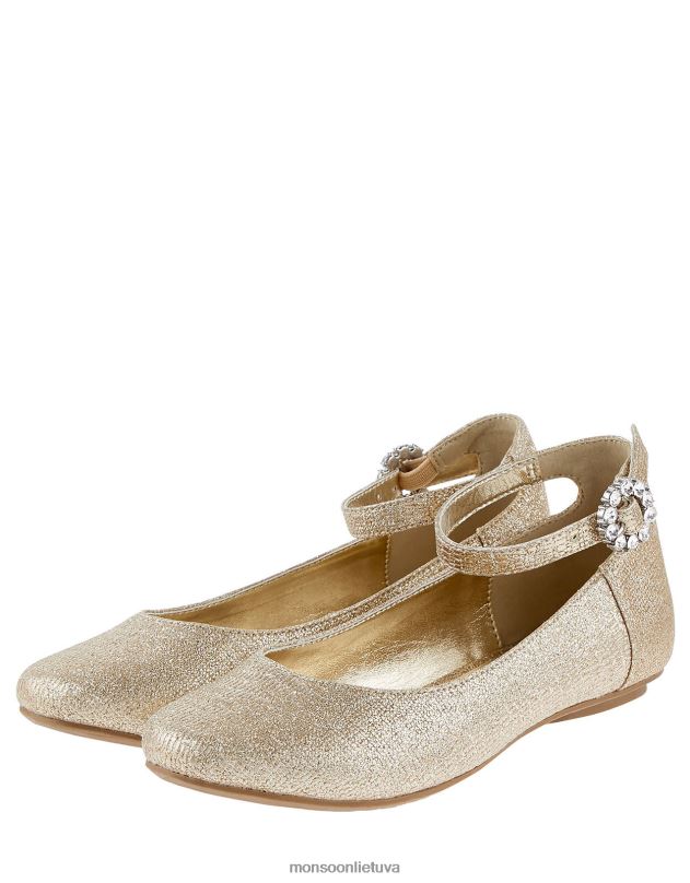Monsoon puošti sagtimi metaliniai balerinos buteliai mergina auksas avalynė DPXBJ2351