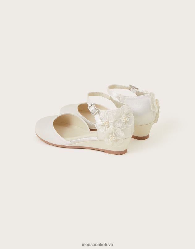 Monsoon puošti gėlėmis satino pleištai dramblio kaulo vaikai dramblio kaulo avalynė DPXBJ2759