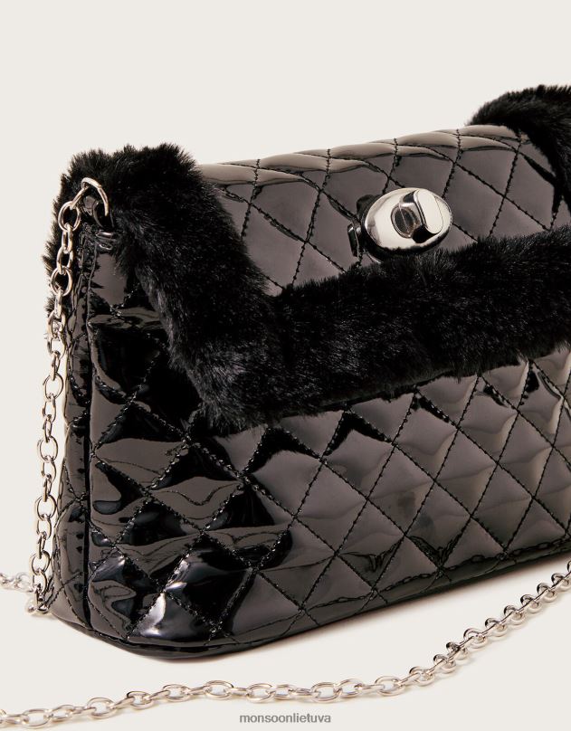 Monsoon pūkuotas dygsniuotas lakuotas krepšys mergina karšta priedas DPXBJ2834