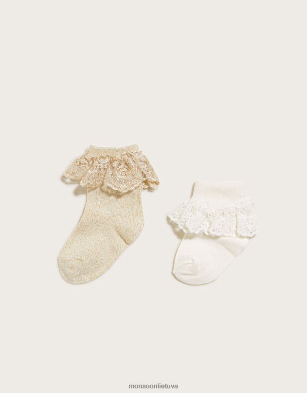 Monsoon Kūdikių nėrinių puoštas kojinių dvynių komplektas mergina auksas priedas DPXBJ2658