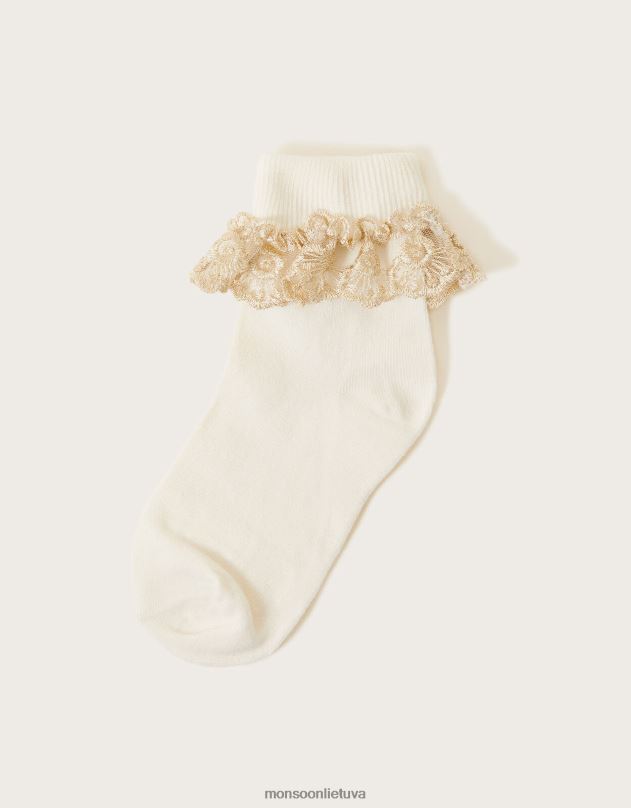 Monsoon blizgančios nėrinių kojinės mergina dramblio kaulo priedas DPXBJ2749