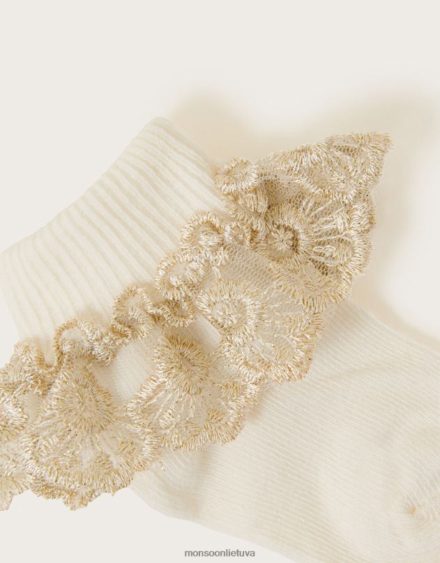 Monsoon kūdikių blizgančios nėriniuotos kojinės mergina dramblio kaulo priedas DPXBJ2629