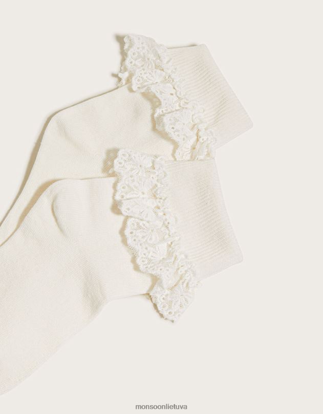 Monsoon olivia bow nėriniuotas kojines mergina dramblio kaulo priedas DPXBJ2750