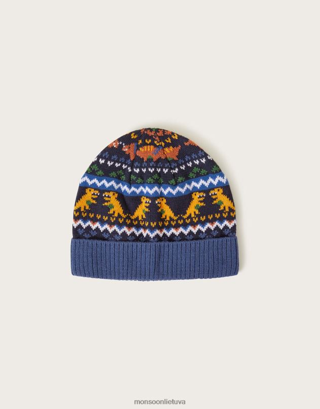 Monsoon dinozaurų Fair Isle Beanie vaikai mėlyna priedas DPXBJ2819
