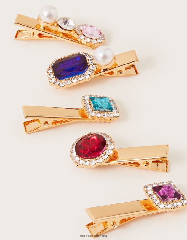 Monsoon mišri brangakmenių plaukų segtukai 5 pak mergina mada priedas DPXBJ2484